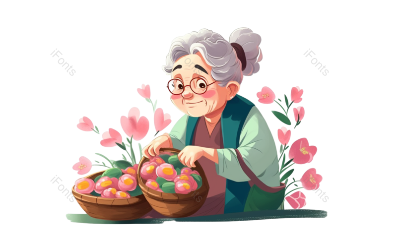 母亲节图片,卡通人物元素,人物卡通PNG,老人免抠素材